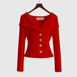 Jade | Magenta Wide-Collar Cardigan