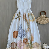 Melusine | White Seashell-Print Strap Dress
