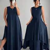 Amandine | Beige Belted Asymmetric Dress