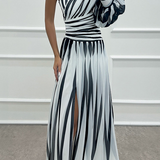Hazel | Black Striped One-Shoulder Dress