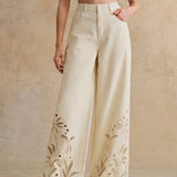 Isla | Cream Cutwork Wide-Leg Jeans