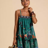 Solene | Green Animal-Print Strap Dress