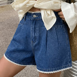 Chloe | Blue Lace-Trim Denim Shorts