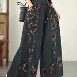 Sienna | Dark Blue Floral Wide-Leg Jeans