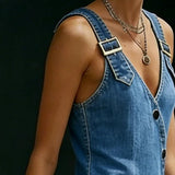 Elena | Denim Overall Dress with Button Placket