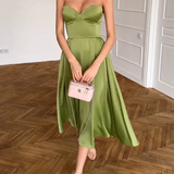Liora | Sage Strapless Bustier Midi Dress