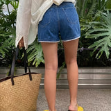Chloe | Blue Lace-Trim Denim Shorts