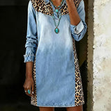 Anaëlle | Denim Dress in Leopard Patchwork Look