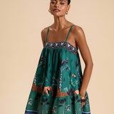 Solene | Green Animal-Print Strap Dress