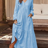 Cadence | Mustard Tiered V-Neck Maxi Dress