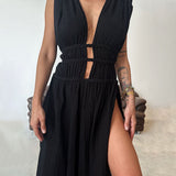 Zolla | Black Cut-Out Split Maxi Dress