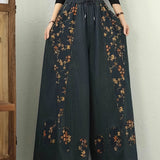 Sienna | Dark Blue Floral Wide-Leg Jeans