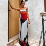 Odelia | Olive Abstract Strapless Maxi Dress