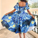Alienor | Blue Starry Puff-Sleeve Dress