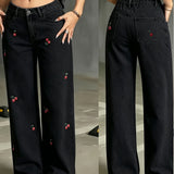 Ruby | Light Blue Embroidered Wide-Leg Jeans