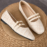 Sonja | Cream Tweed Double-Strap Flats