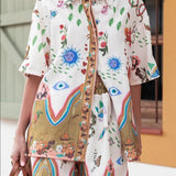 Silvana | White Eye Print Shirt & Shorts Set