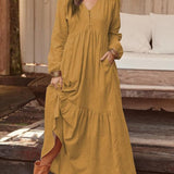 Cadence | Mustard Tiered V-Neck Maxi Dress