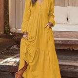 Cadence | Mustard Tiered V-Neck Maxi Dress