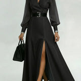 Sina | Denim Maxi Dress with Patchwork and Organza Sleeves