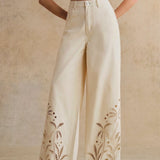 Isla | Cream Cutwork Wide-Leg Jeans