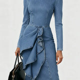 Nele | Denim Dress with Ruffled Hem
