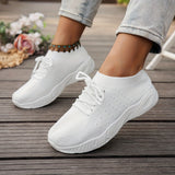 Blanche | White Knit Lace-Up Sneakers
