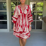 Romy | Red Lace-Trim V-Neck Dress