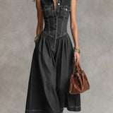 Paula | Sleeveless Denim Jumpsuit with Notched Collar