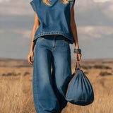 Elsa | Two-Piece Set with Top and Wide Denim Pants