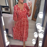 Lillia | Red Abstract V-Neck Dress