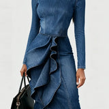 Nele | Denim Dress with Ruffled Hem