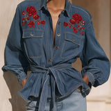 Adriana | Denim Jacket with Rose Embroidery