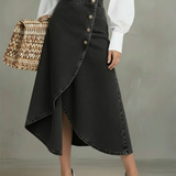 Lena | Long Denim Skirt in Wrap Look