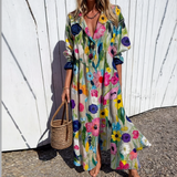 Marissa | Blue Leaf-Print Button Dress