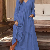 Cadence | Mustard Tiered V-Neck Maxi Dress