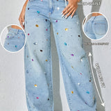 Maya | Light Blue Colourful Embellished Jeans