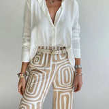 Lysa | White Top & Geometric Trouser Set