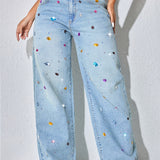 Maya | Light Blue Colourful Embellished Jeans