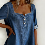 Gabrielle | Denim Blouse Square Neckline