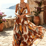Faustine | Brown Abstract Tiered Maxi Dress