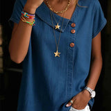 Lara | Asymmetrical Denim Top with Buttons