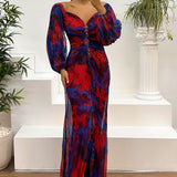 Sophie | Yellow Abstract Ruched Maxi Dress