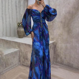 Sophie | Yellow Abstract Ruched Maxi Dress