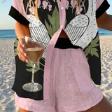 Flavia | Black Swan Print Shirt & Shorts Set