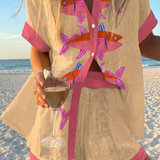 Bianca | Beige Graphic Shirt & Shorts Set
