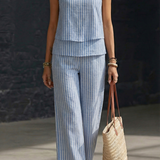 Jessie | Blue Pinstripe Trouser Set
