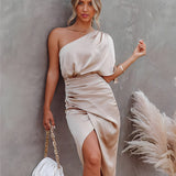 Gigi | Cobalt Draped One-Shoulder Dress