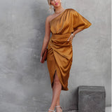 Gigi | Cobalt Draped One-Shoulder Dress