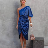 Gigi | Cobalt Draped One-Shoulder Dress